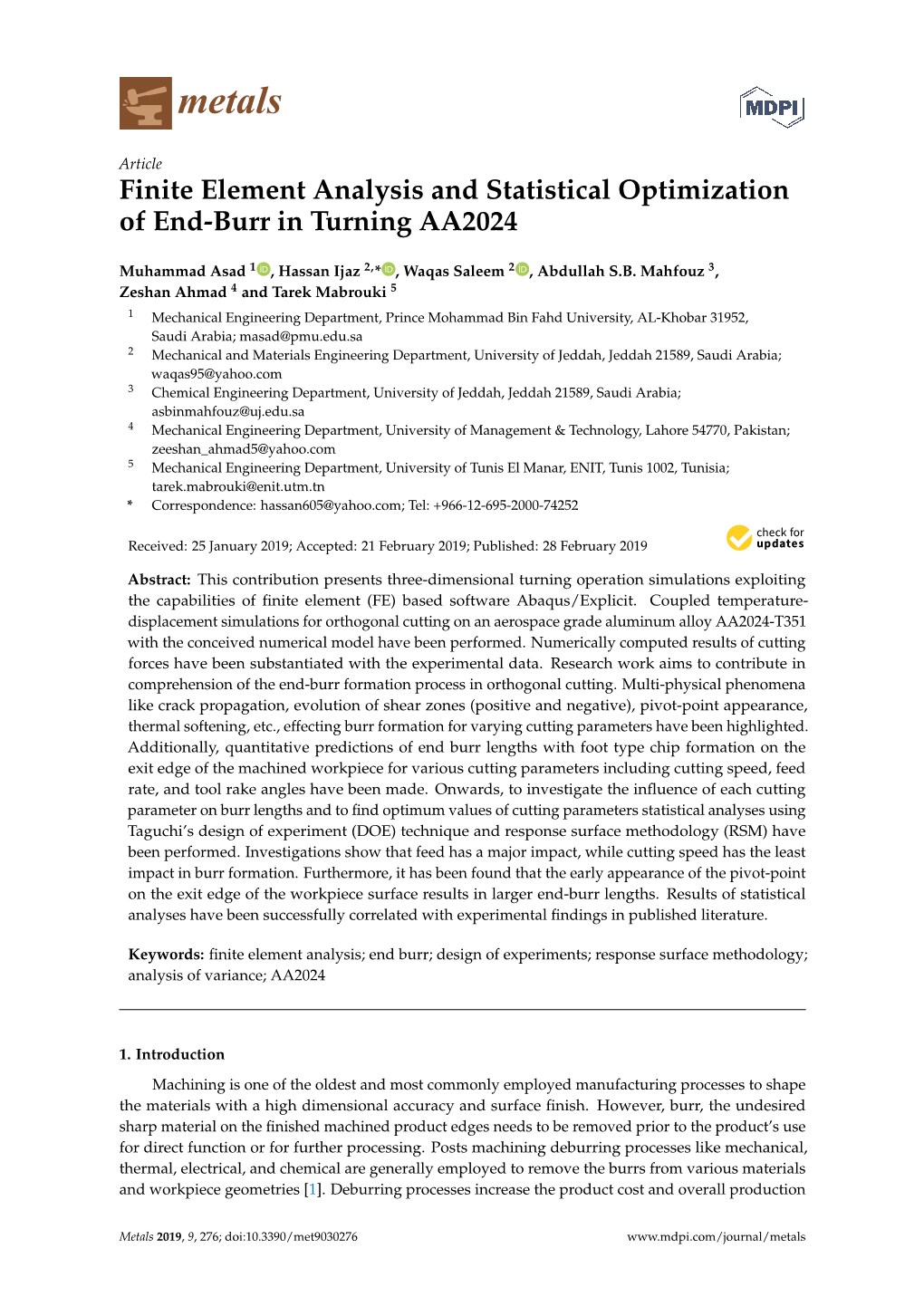 Finite Element Analysis and Statistical Optimization of End-Burr in Turning AA2024