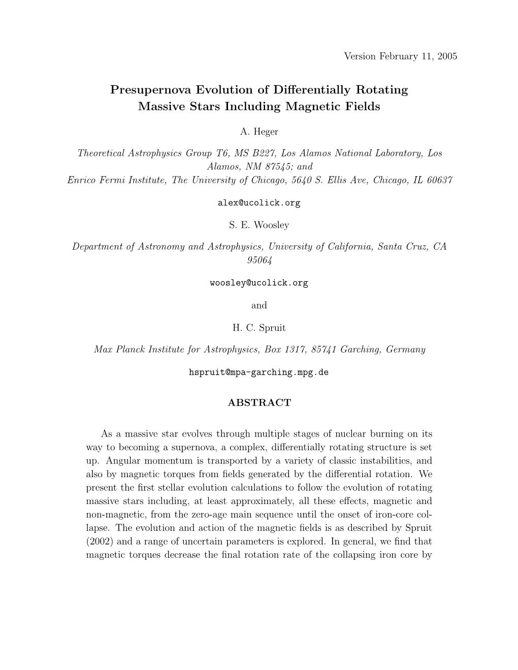 Presupernova Evolution of Differentially Rotating Massive