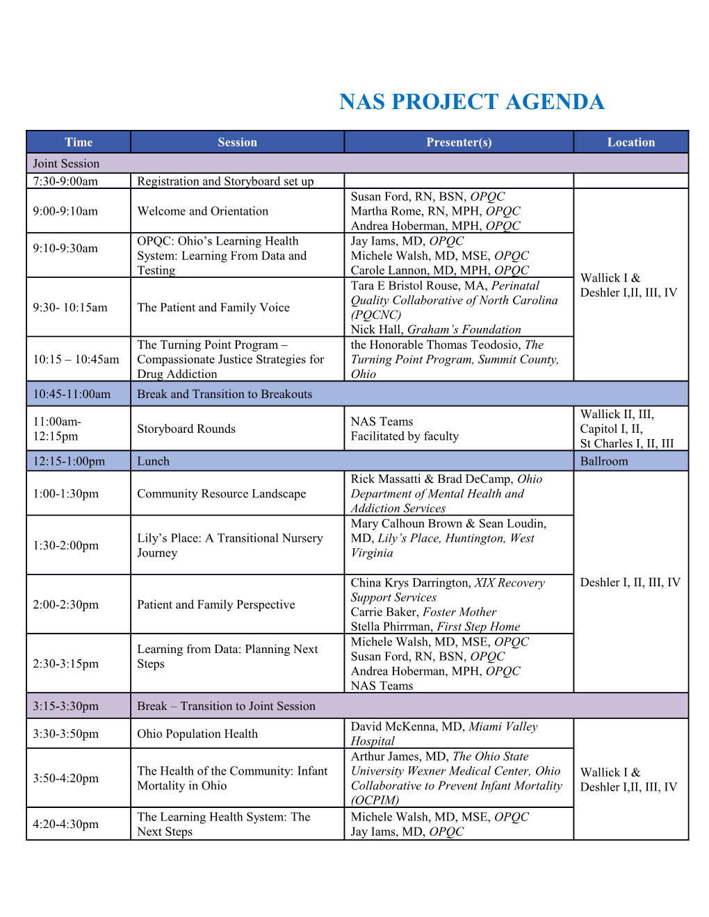 NAS Project AGENDA