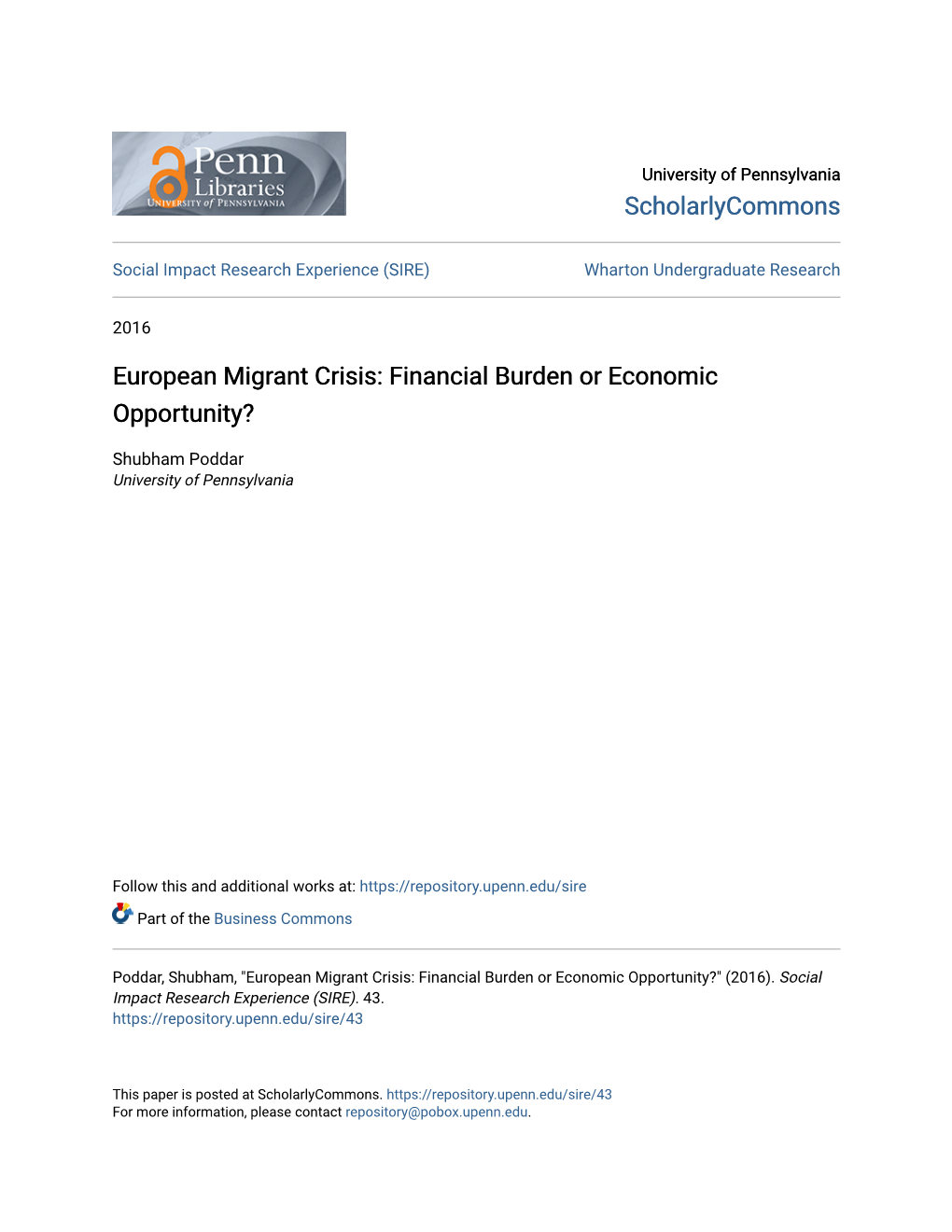 European Migrant Crisis: Financial Burden Or Economic Opportunity?