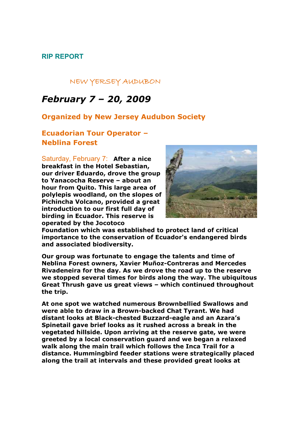 New Yersey Audubon Trip Report