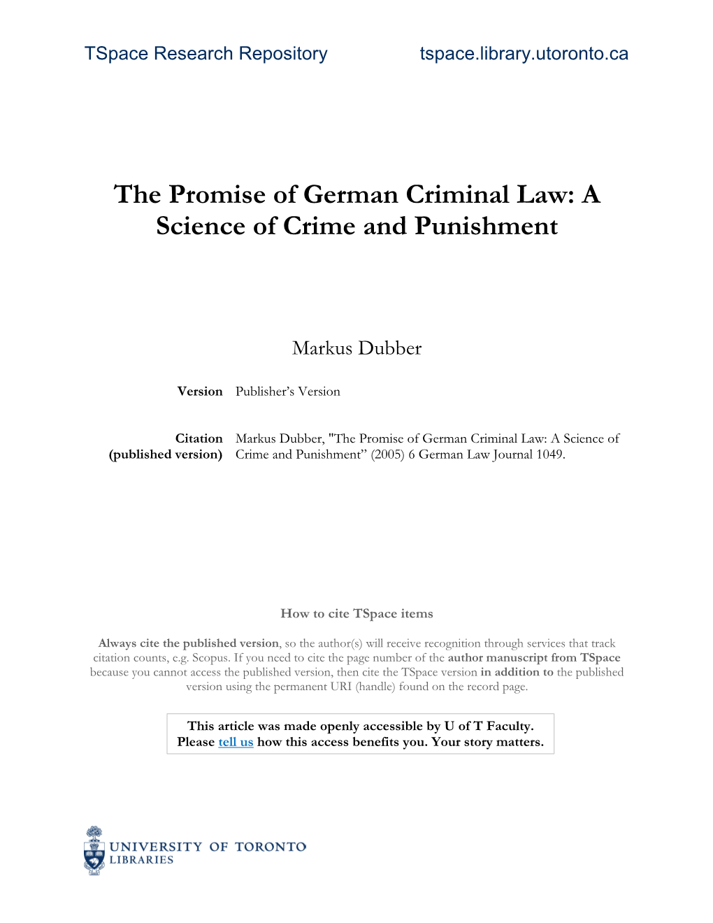 The Promise of German Criminal Law: a Science of Crime and Punishment