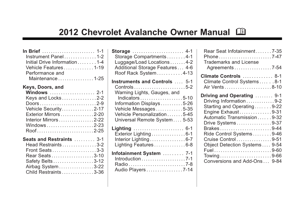 2010 Chevrolet Avalanche Owner's