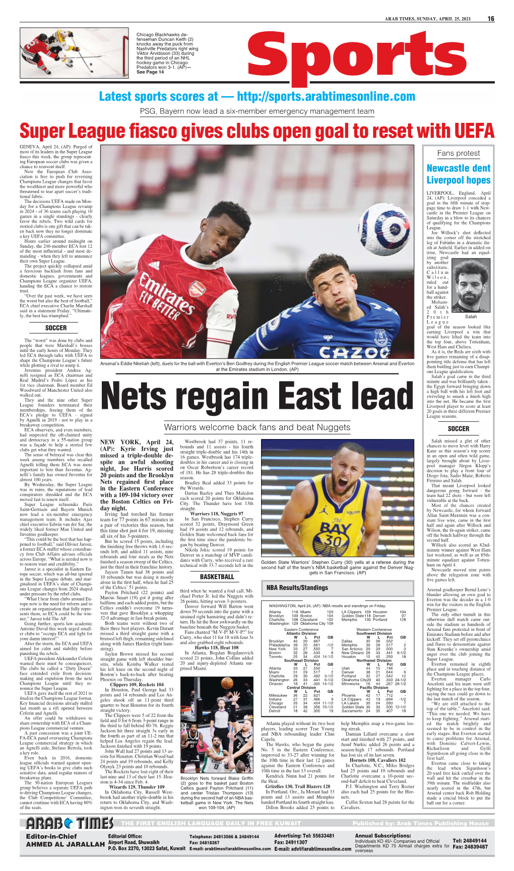 Nets Regain East Lead 20 Goals in Three Different Premier ECA’S Pledge to UEFA - Signed League Seasons