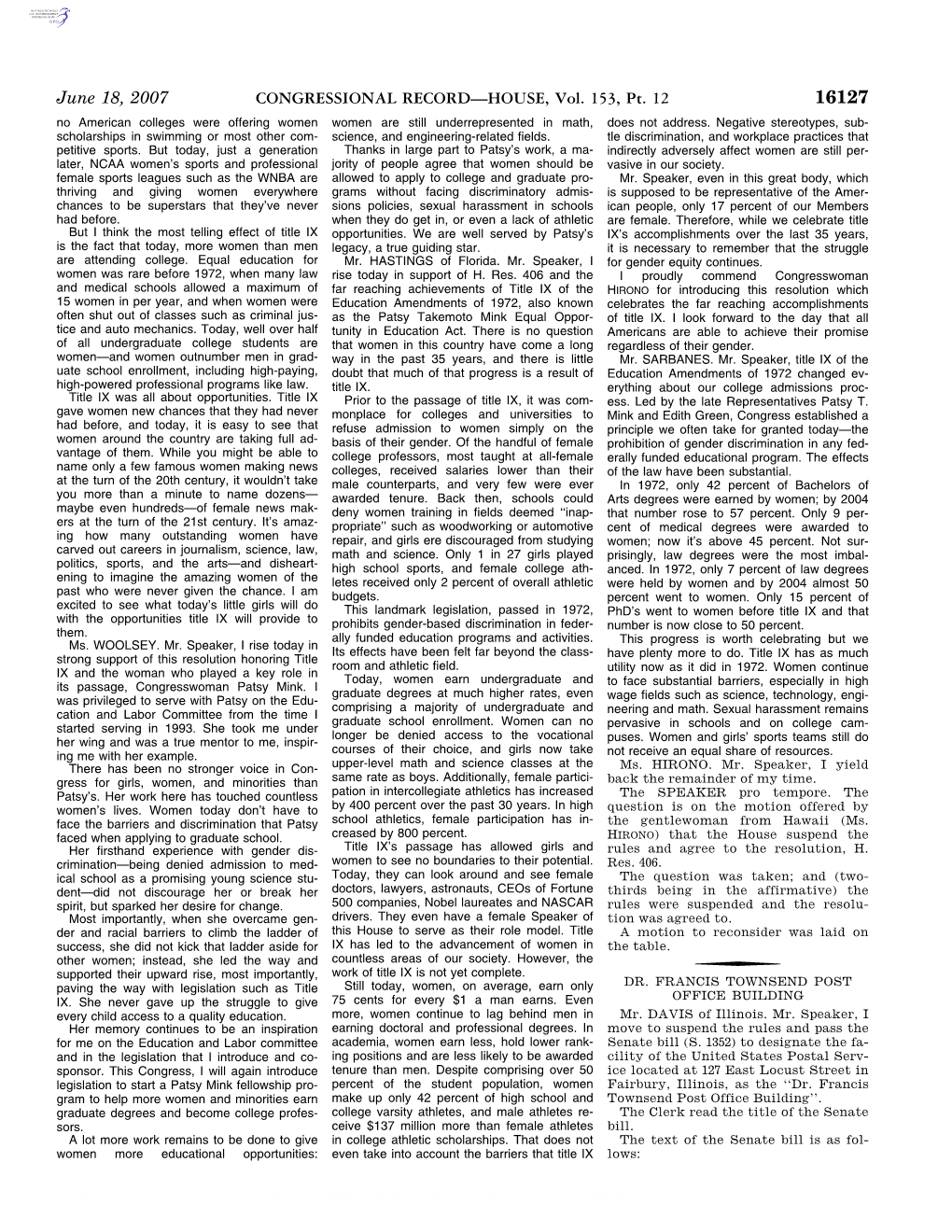 CONGRESSIONAL RECORD—HOUSE, Vol. 153, Pt. 12 June 18, 2007 S