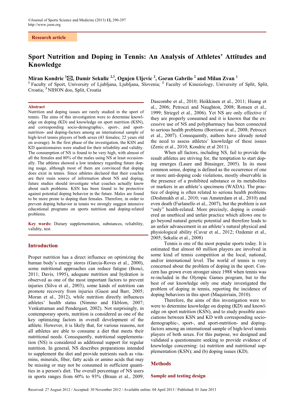 Sport Nutrition and Doping in Tennis: an Analysis of Athletes’ Attitudes and Knowledge