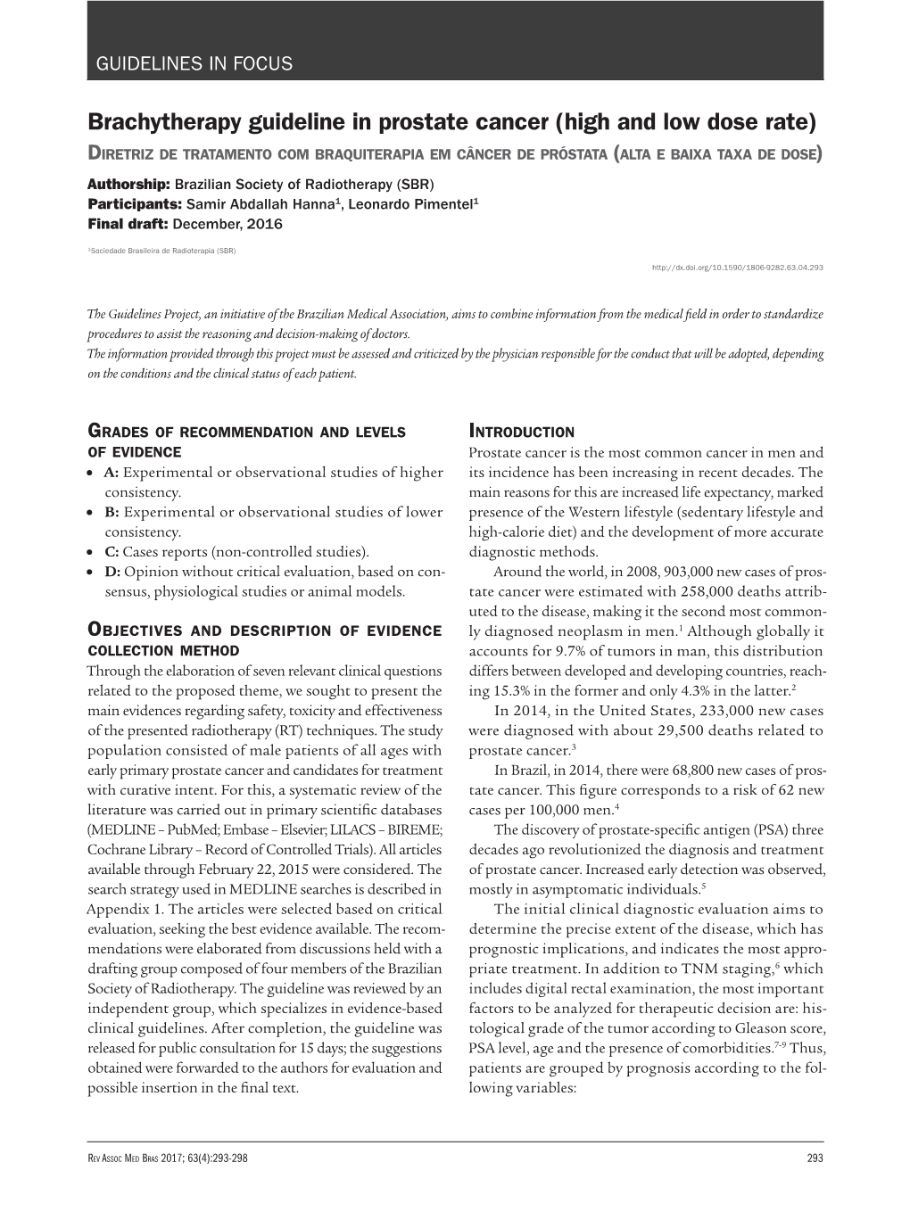 Brachytherapy Guideline in Prostate Cancer (High and Low Dose Rate)