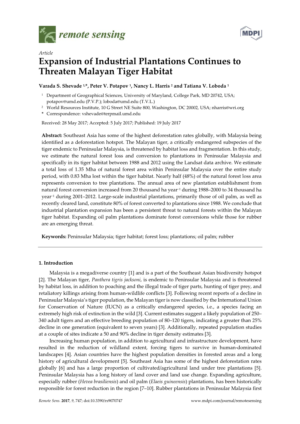 Expansion of Industrial Plantations Continues to Threaten Malayan Tiger Habitat