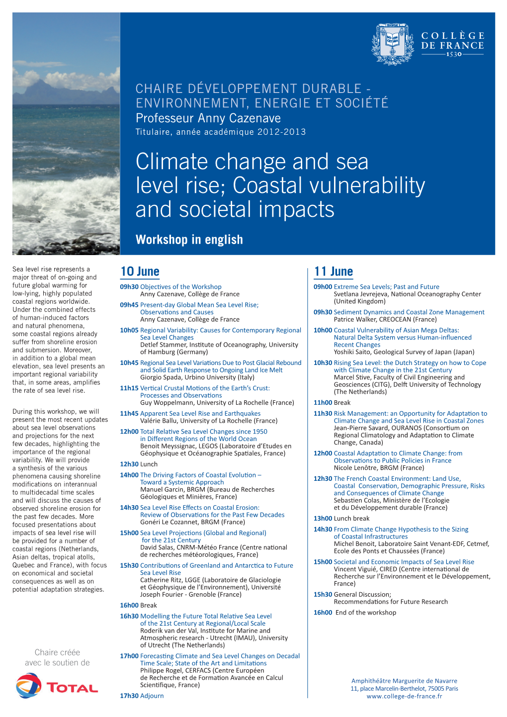 Climate Change and Sea Level Rise; Coastal Vulnerability and Societal Impacts Workshop in English