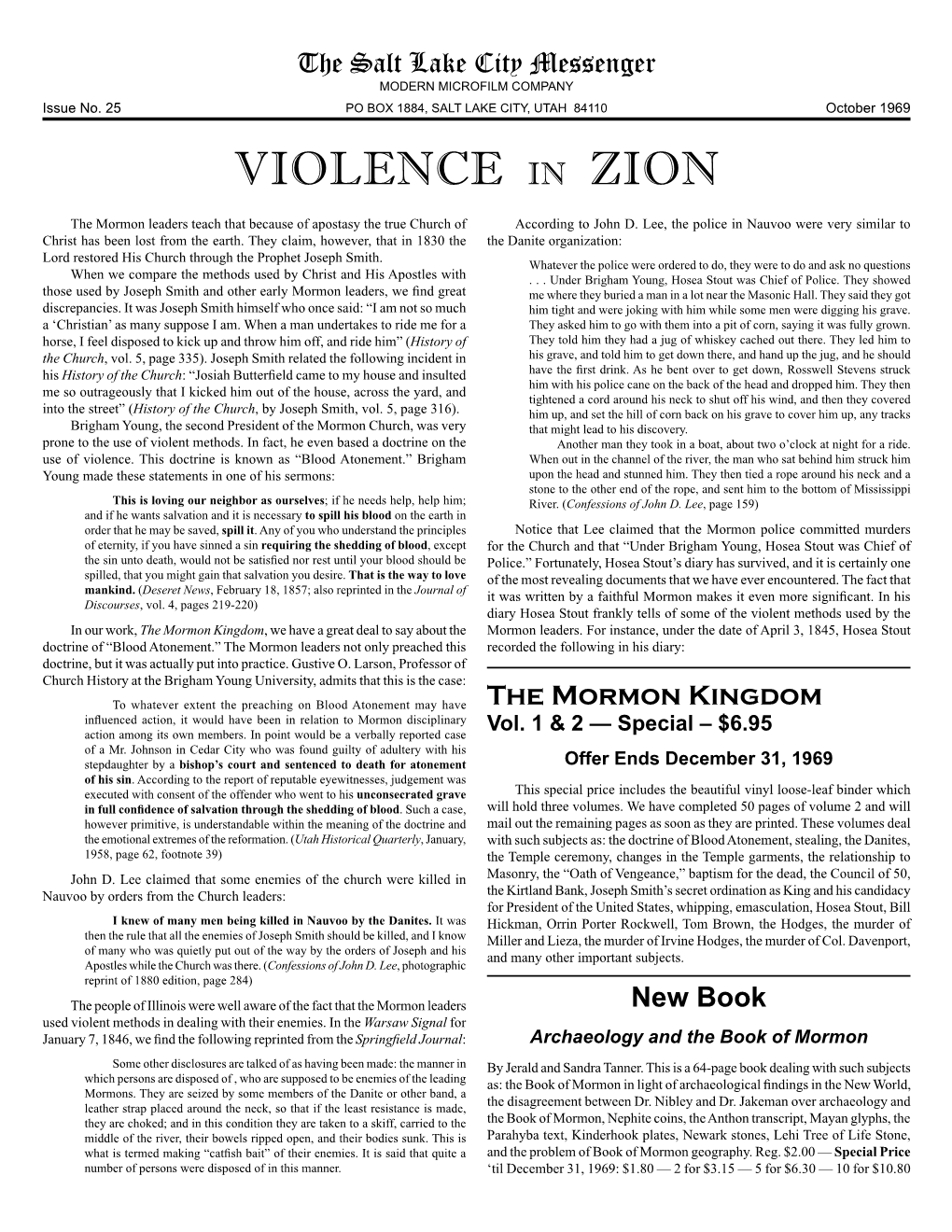 25 Salt Lake City Messenger: Violence in Zion