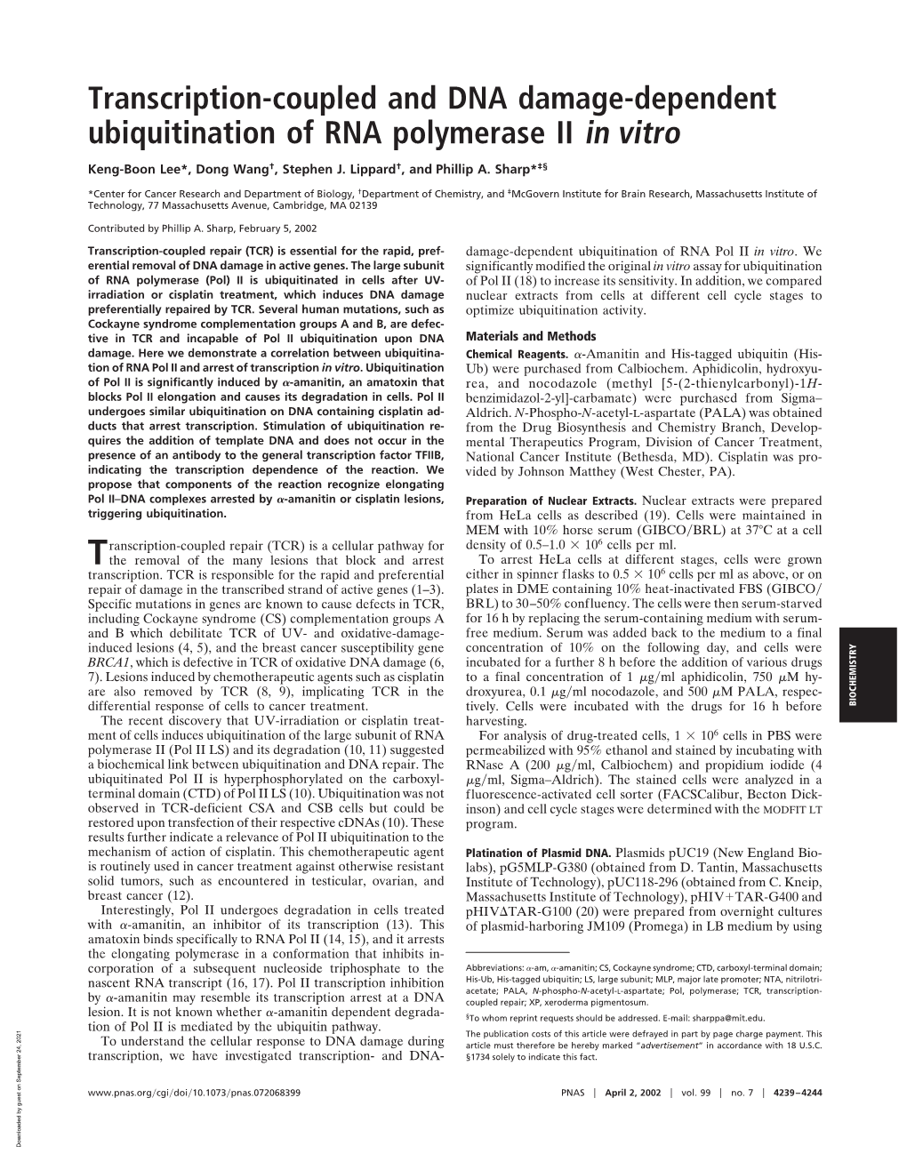 Transcription-Coupled and DNA Damage-Dependent Ubiquitination of RNA Polymerase II in Vitro