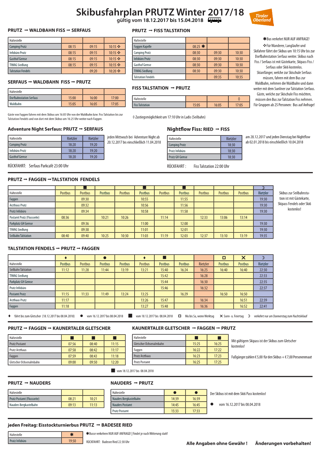 Skibusfahrplan PRUTZ Winter 2017/18 Gültig Vom 18.12.2017 Bis 15.04.2018