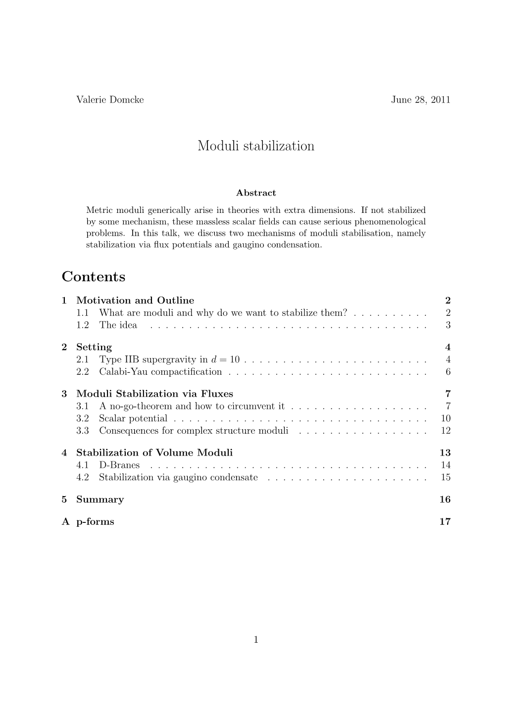 Moduli Stabilization Contents