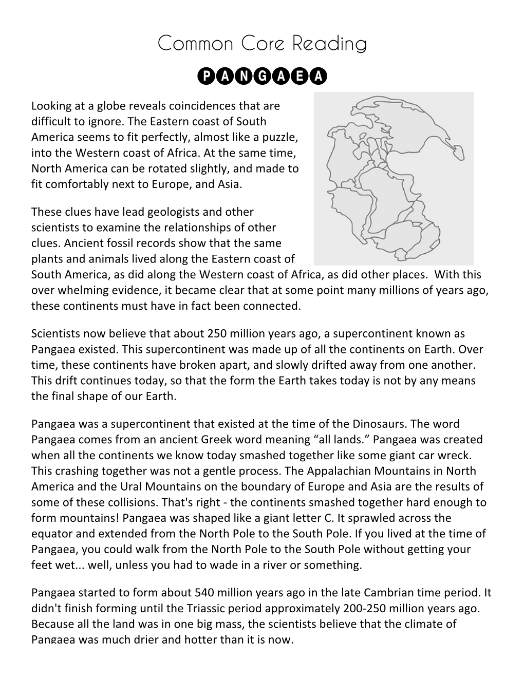 Common Core Reading Pangaea