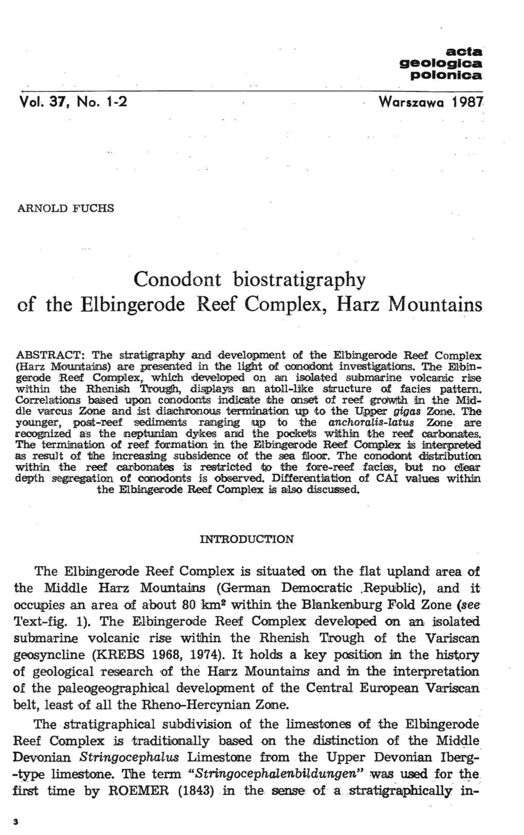 Conodont Biostratigraphy of the Elbingerode Reef Complex, Harz Mountains