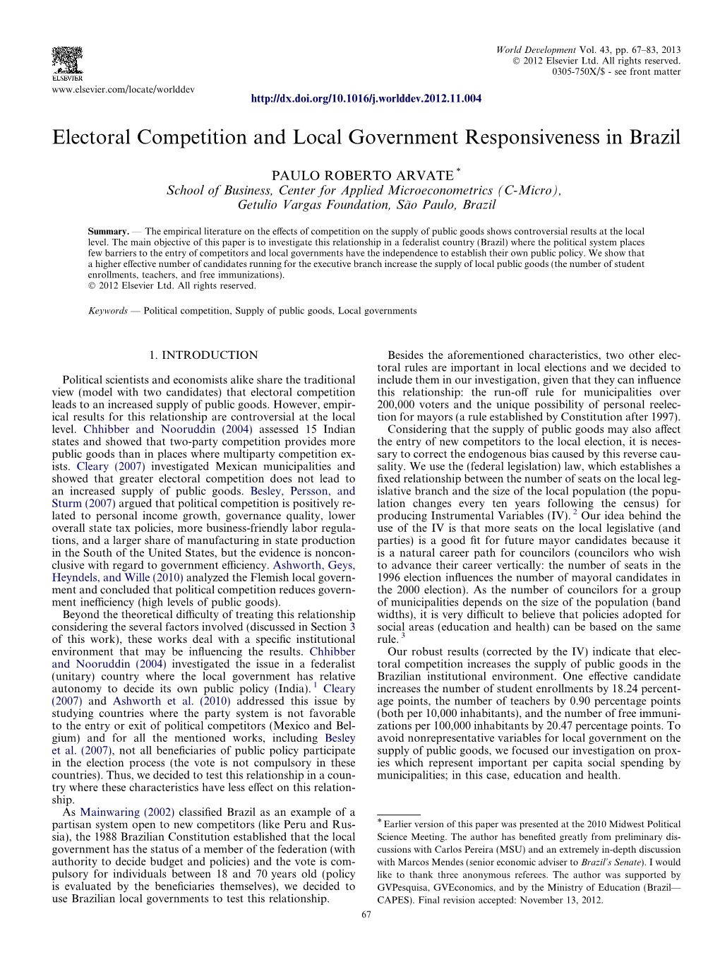 Electoral Competition and Local Government Responsiveness in Brazil