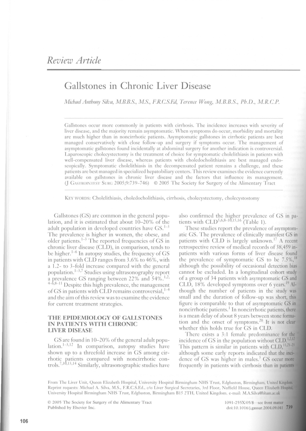 Gallstones in Chronic Liver Disease