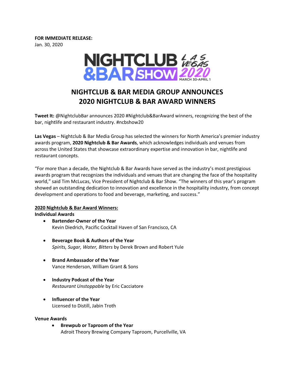 2020 Nightclub & Bar Awards