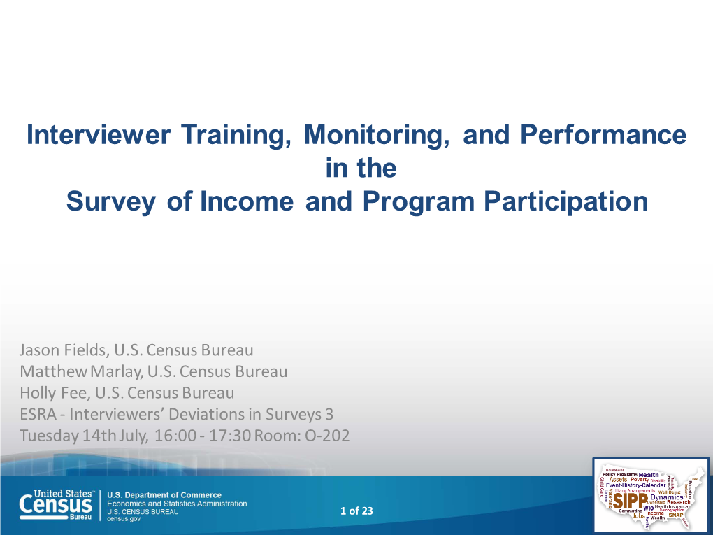 Interviewer Training, Monitoring, and Performance in the Survey of Income and Program Participation