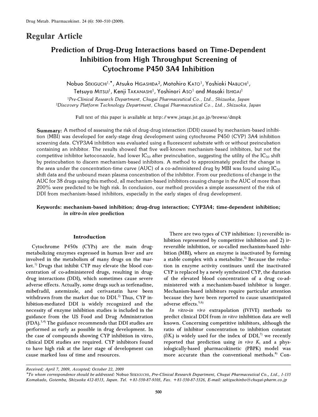 Prediction of Drug-Drug Interactions Based on Time-Dependent Inhibition from High Throughput Screening of Cytochrome P450 3A4 Inhibition