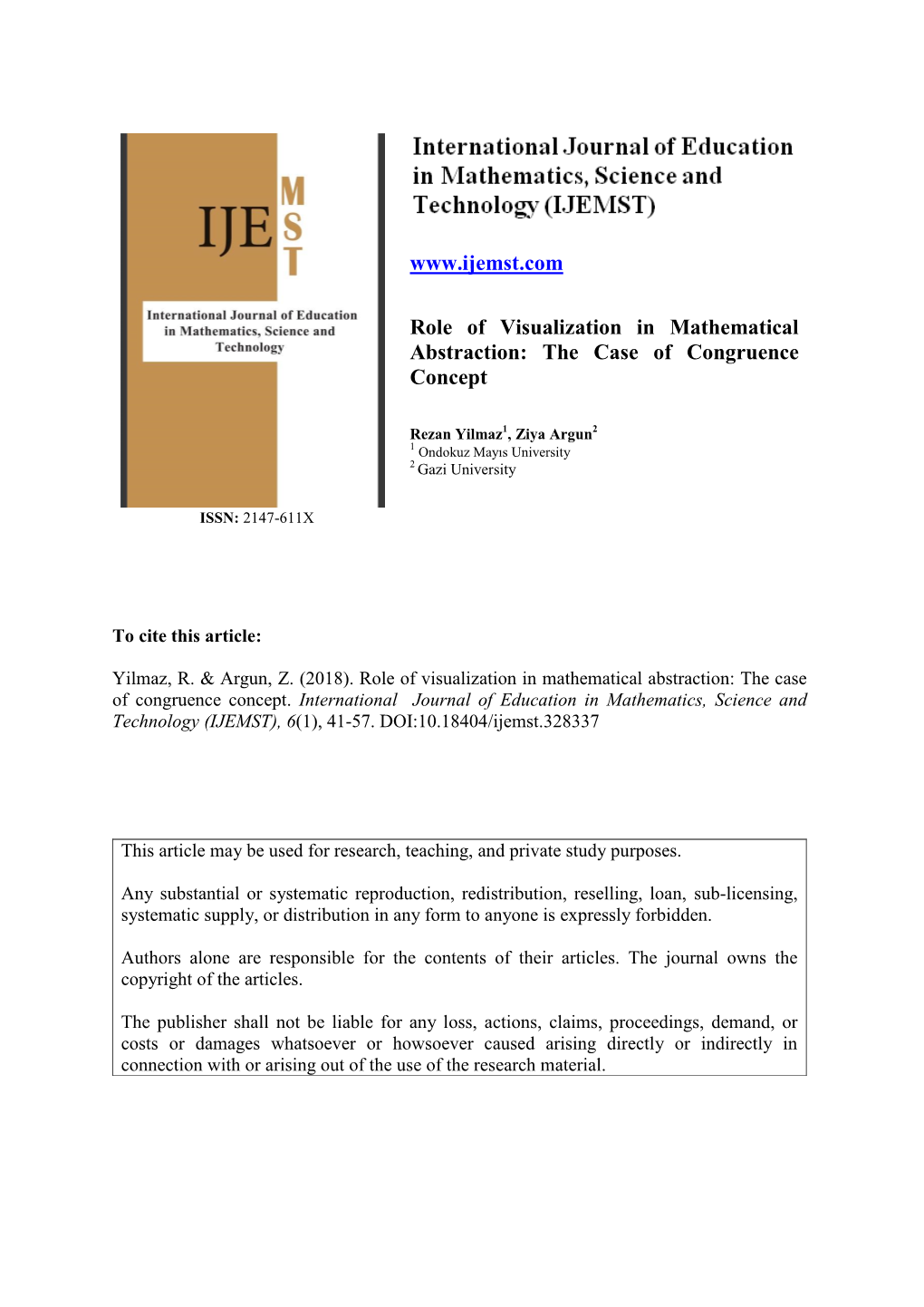 Role of Visualization in Mathematical Abstraction: the Case of Congruence Concept