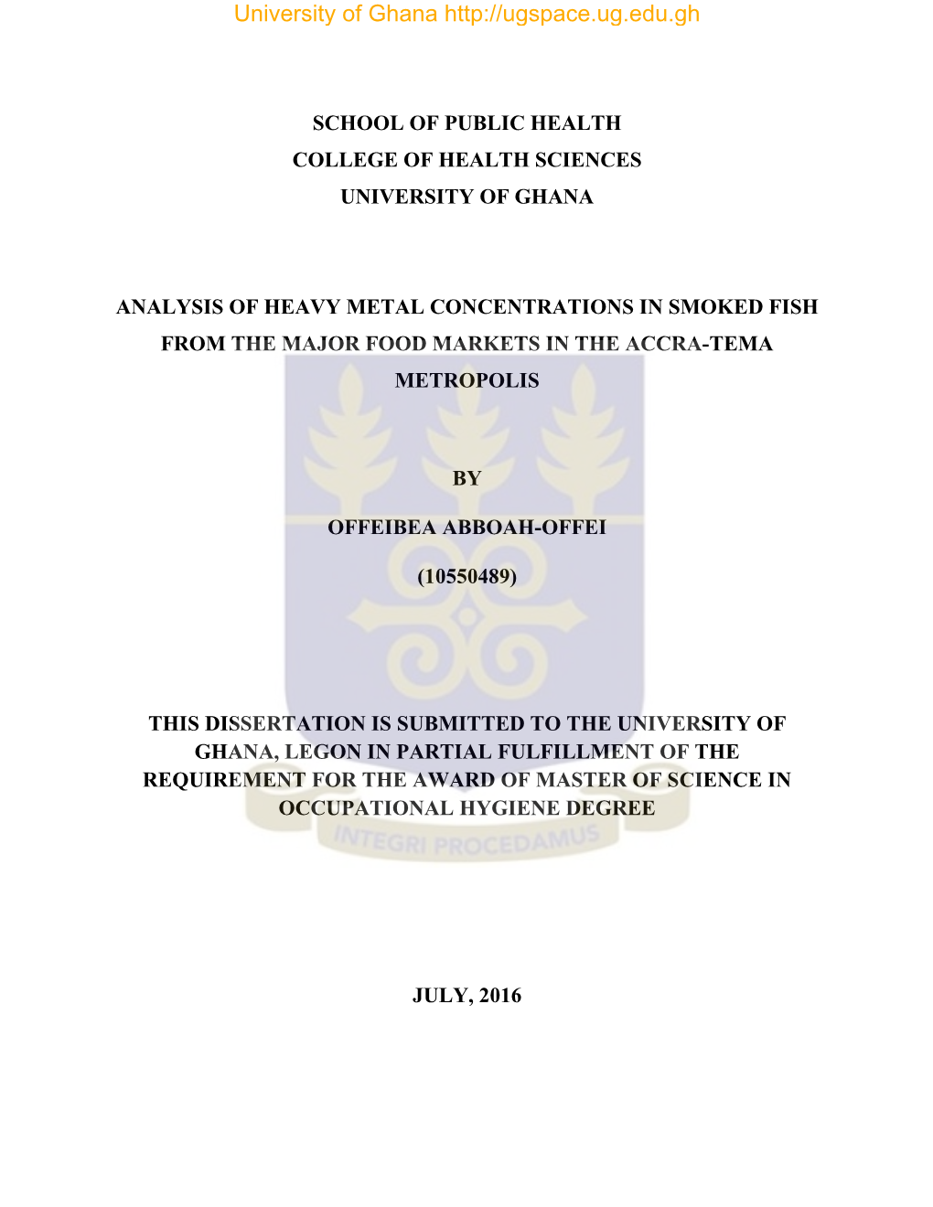 Analysis of Heavy Metal Concentrations in Smoked Fish from the Major Food Markets in the Accra-Tema Metropolis