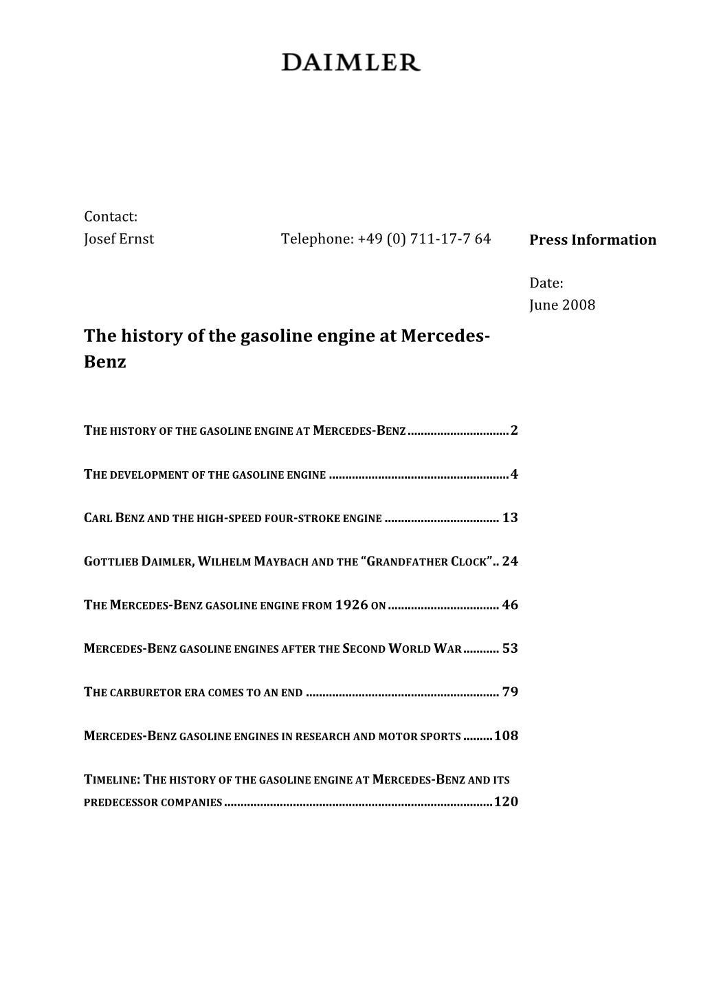 The History of the Gasoline Engine at Mercedes-‐ Benz