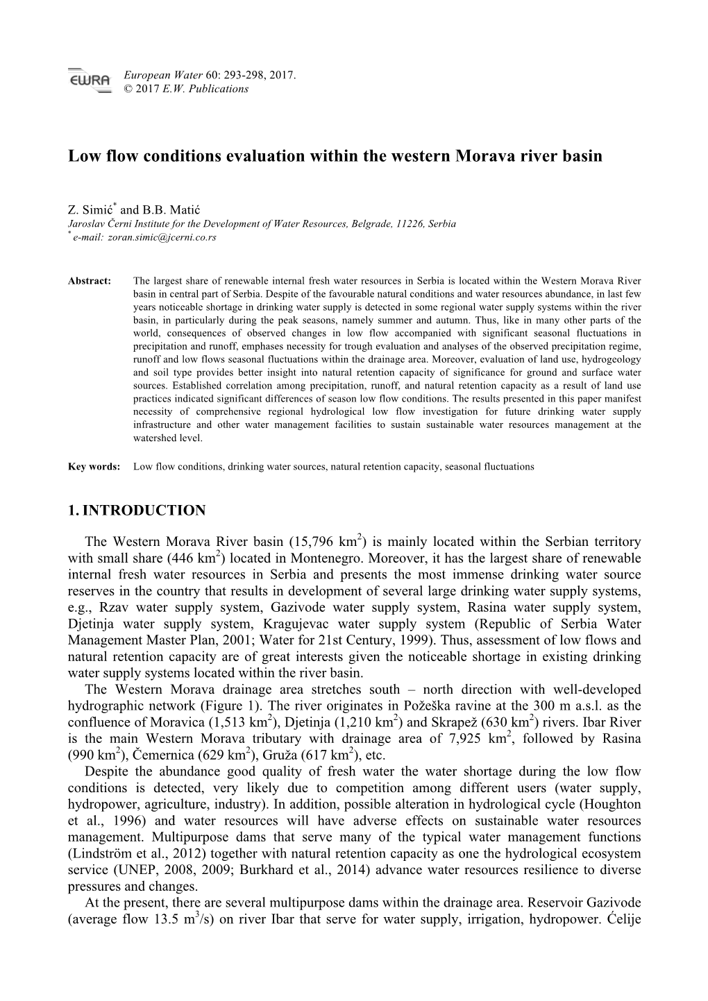 Low Flow Conditions Evaluation Within the Western Morava River Basin