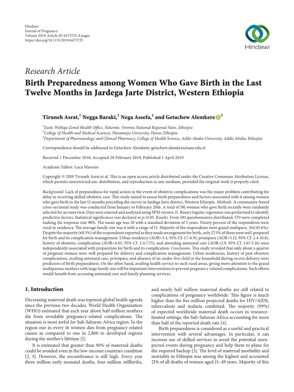 Birth Preparedness Among Women Who Gave Birth in the Last Twelve Months in Jardega Jarte District, Western Ethiopia