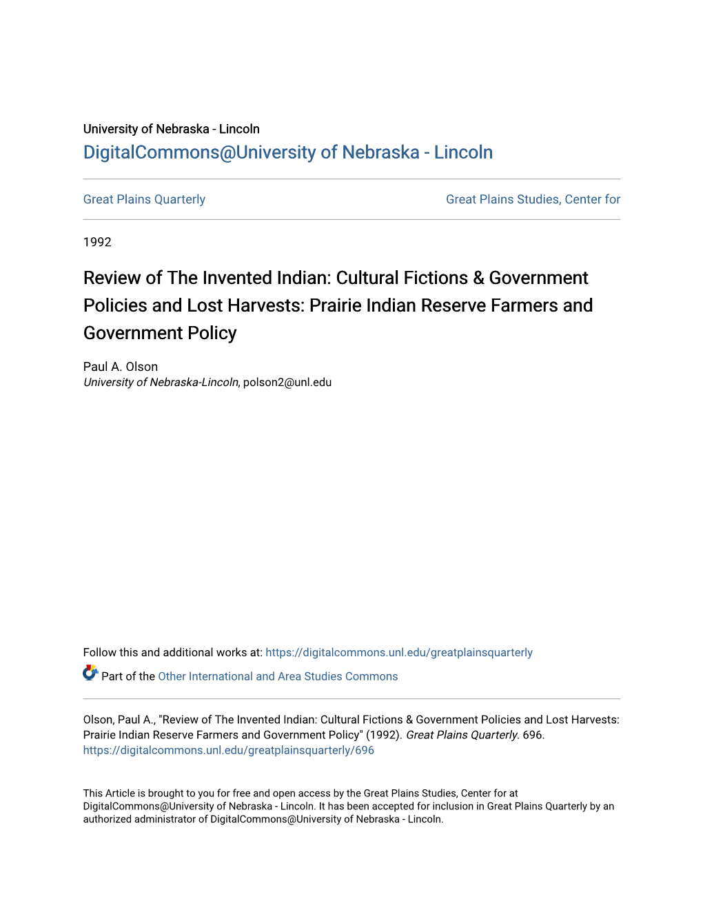 Review of the Invented Indian: Cultural Fictions & Government Policies and Lost Harvests: Prairie Indian Reserve Farmers and Government Policy