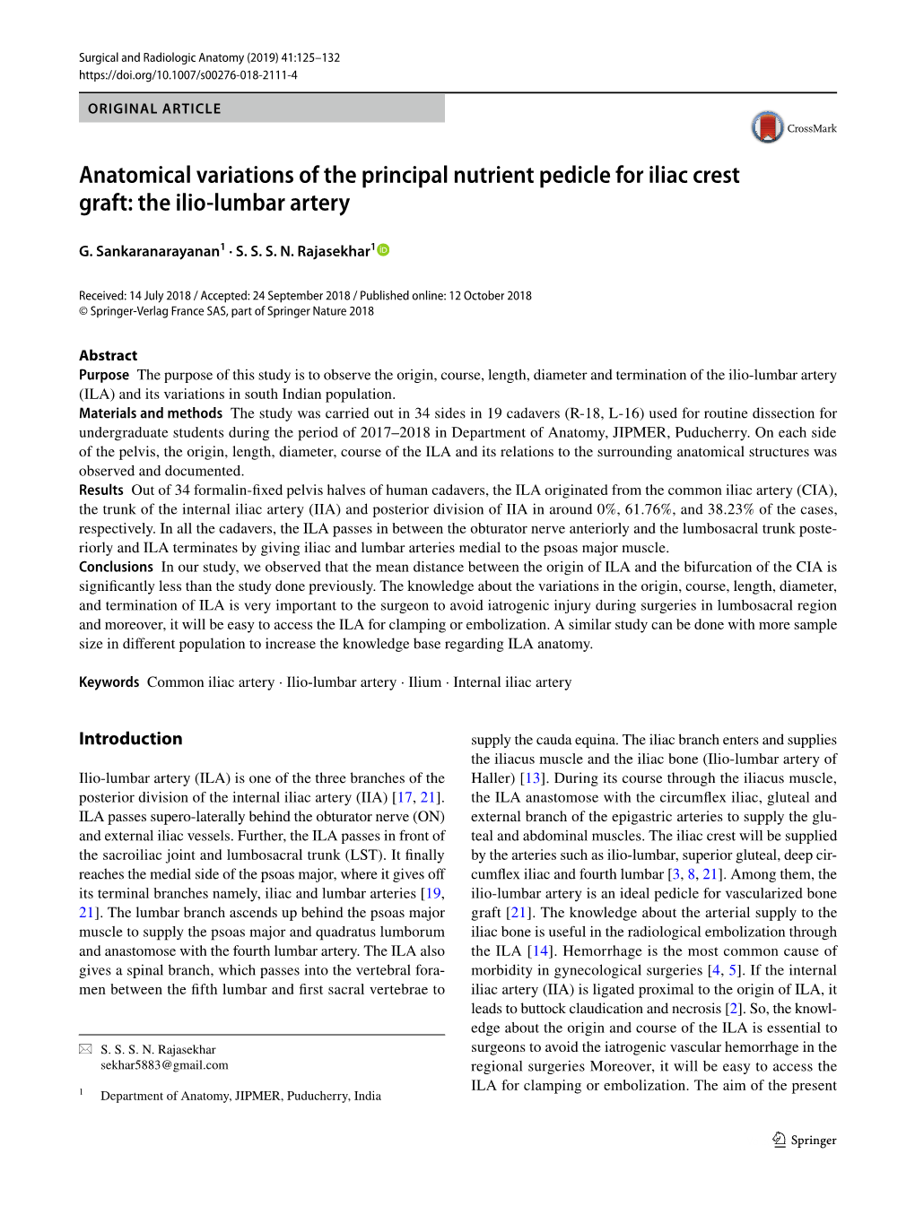 Anatomical Variations of the Principal Nutrient Pedicle for Iliac Crest Graft: the Ilio-Lumbar Artery