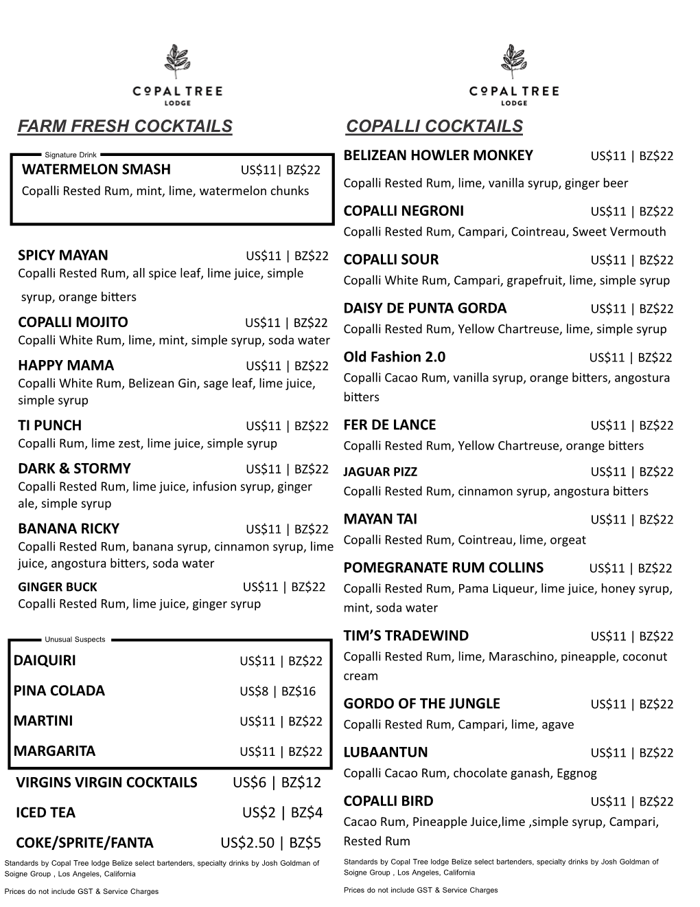 Cocktail List