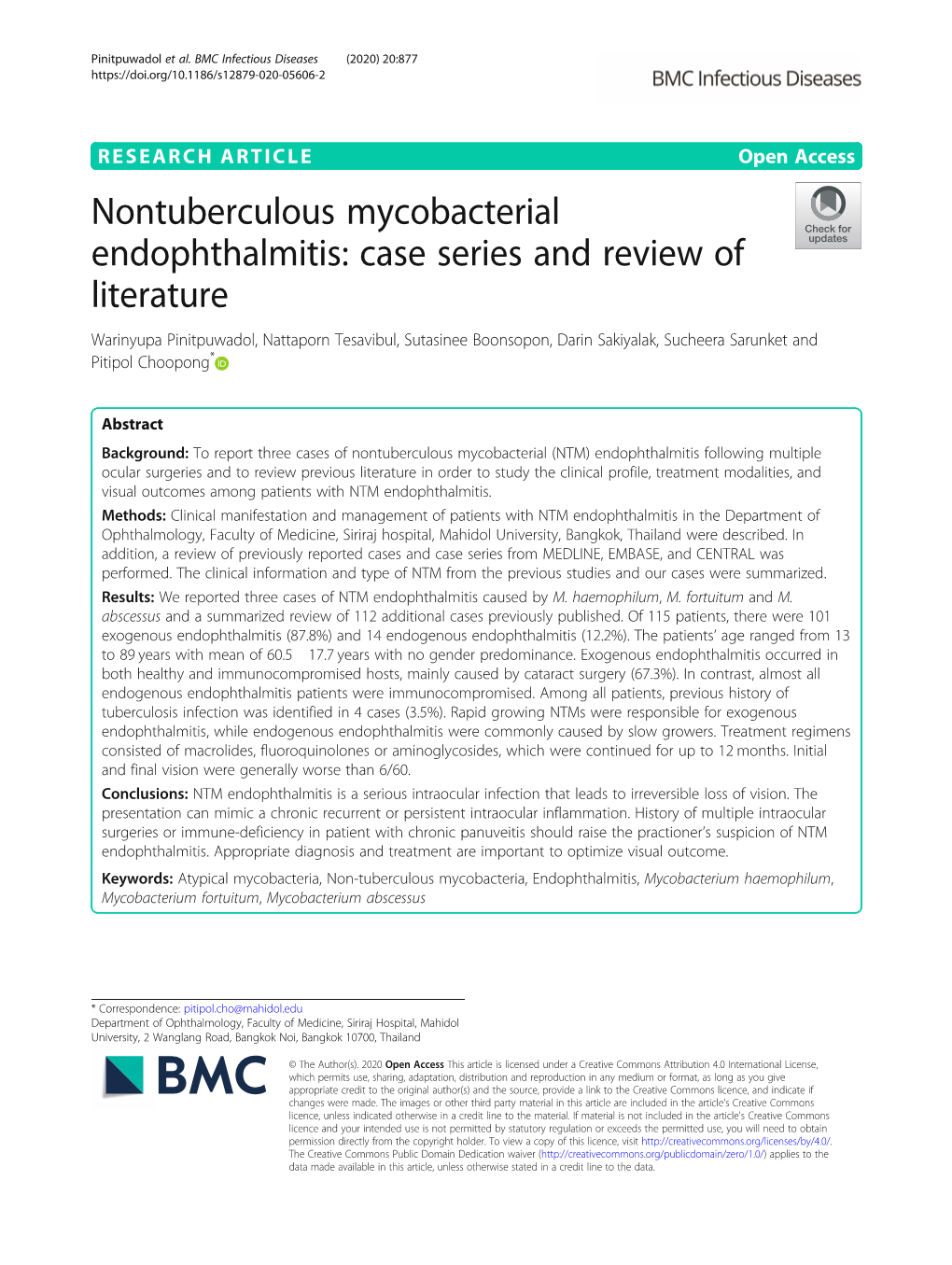 Nontuberculous Mycobacterial Endophthalmitis: Case Series And