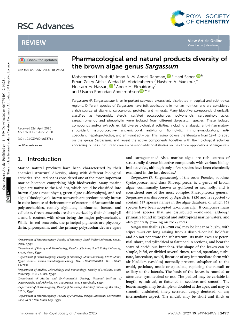 Sargassum Cite This: RSC Adv., 2020, 10, 24951 Mohammed I