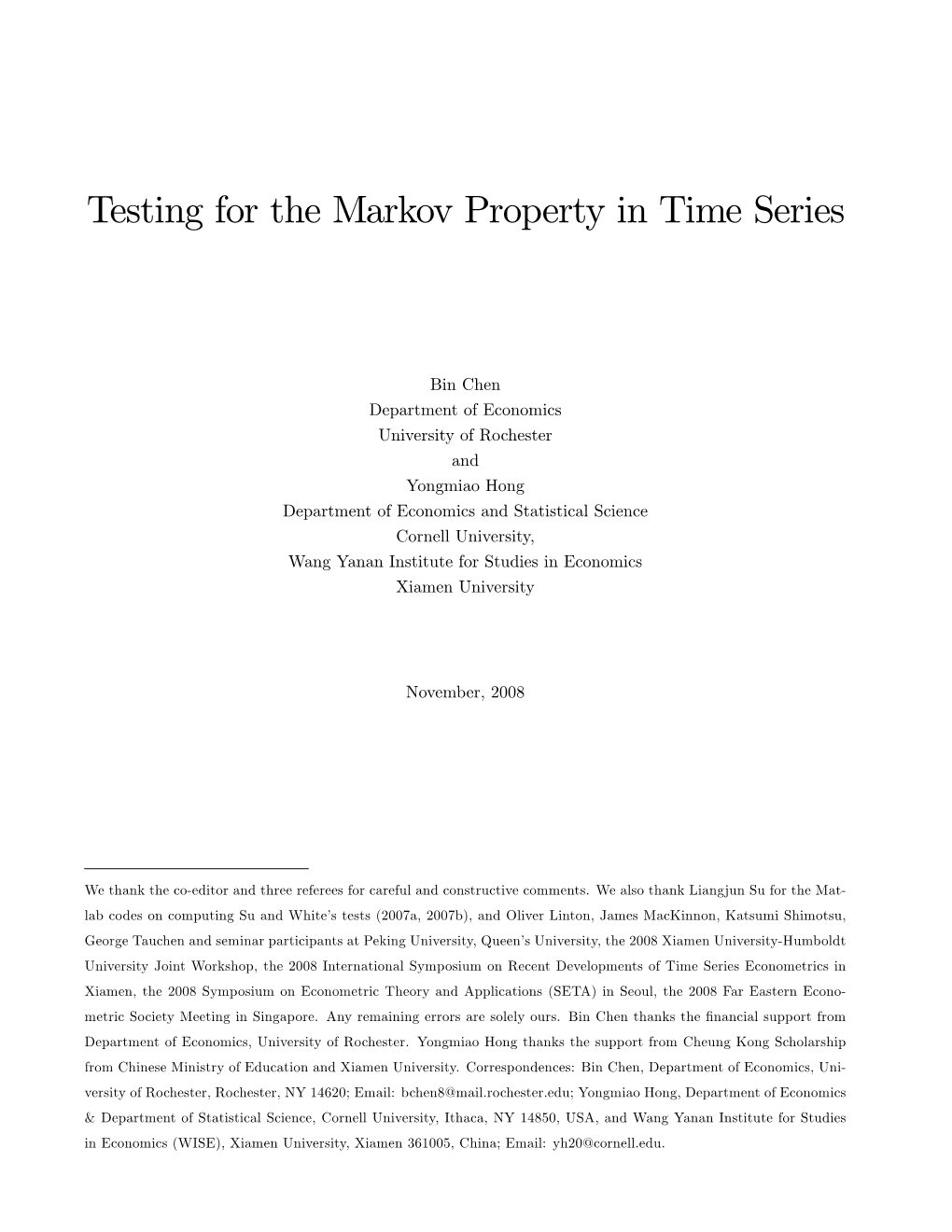 Testing for the Markov Property in Time Series