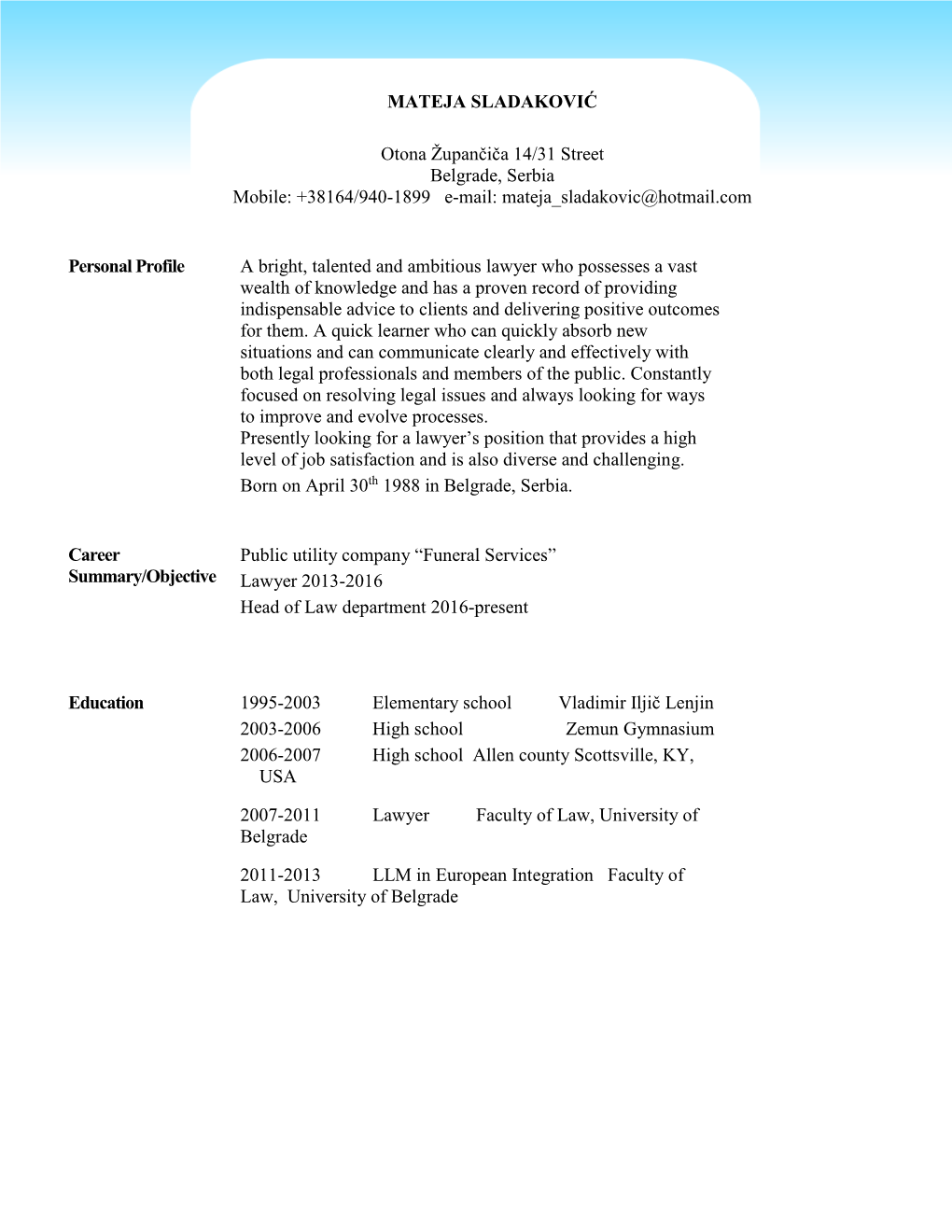 Chronological Resume Format