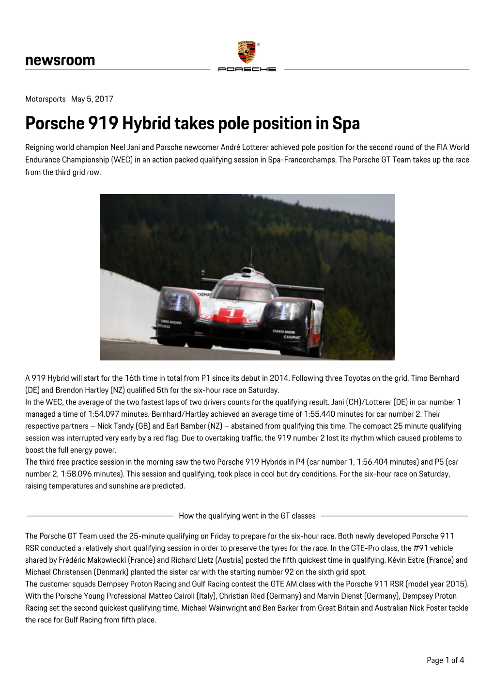 Porsche 919 Hybrid Takes Pole Position In