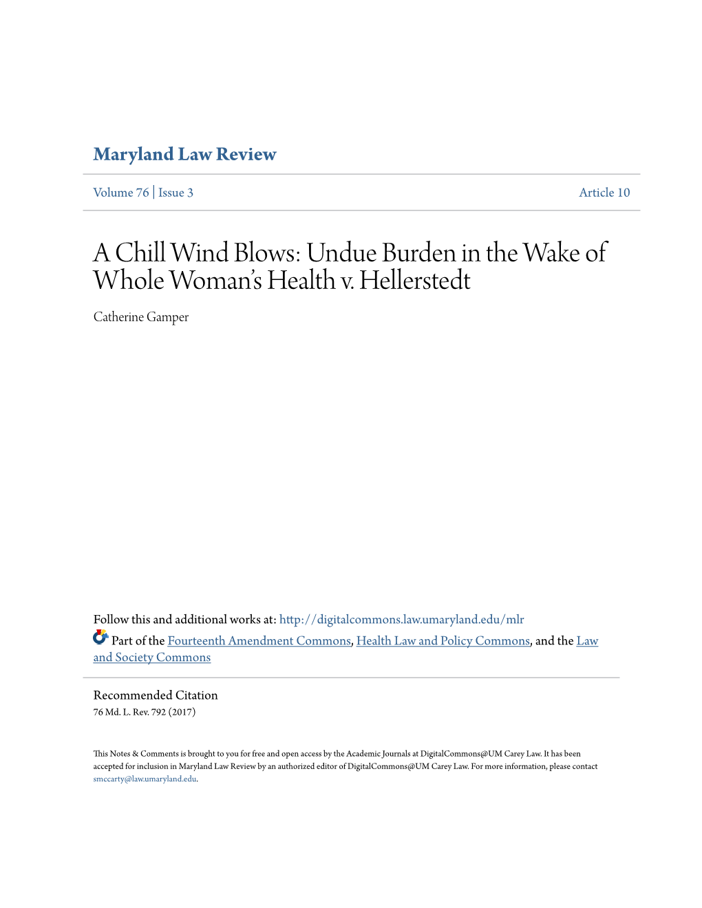 A Chill Wind Blows: Undue Burden in the Wake of Whole Woman's Health