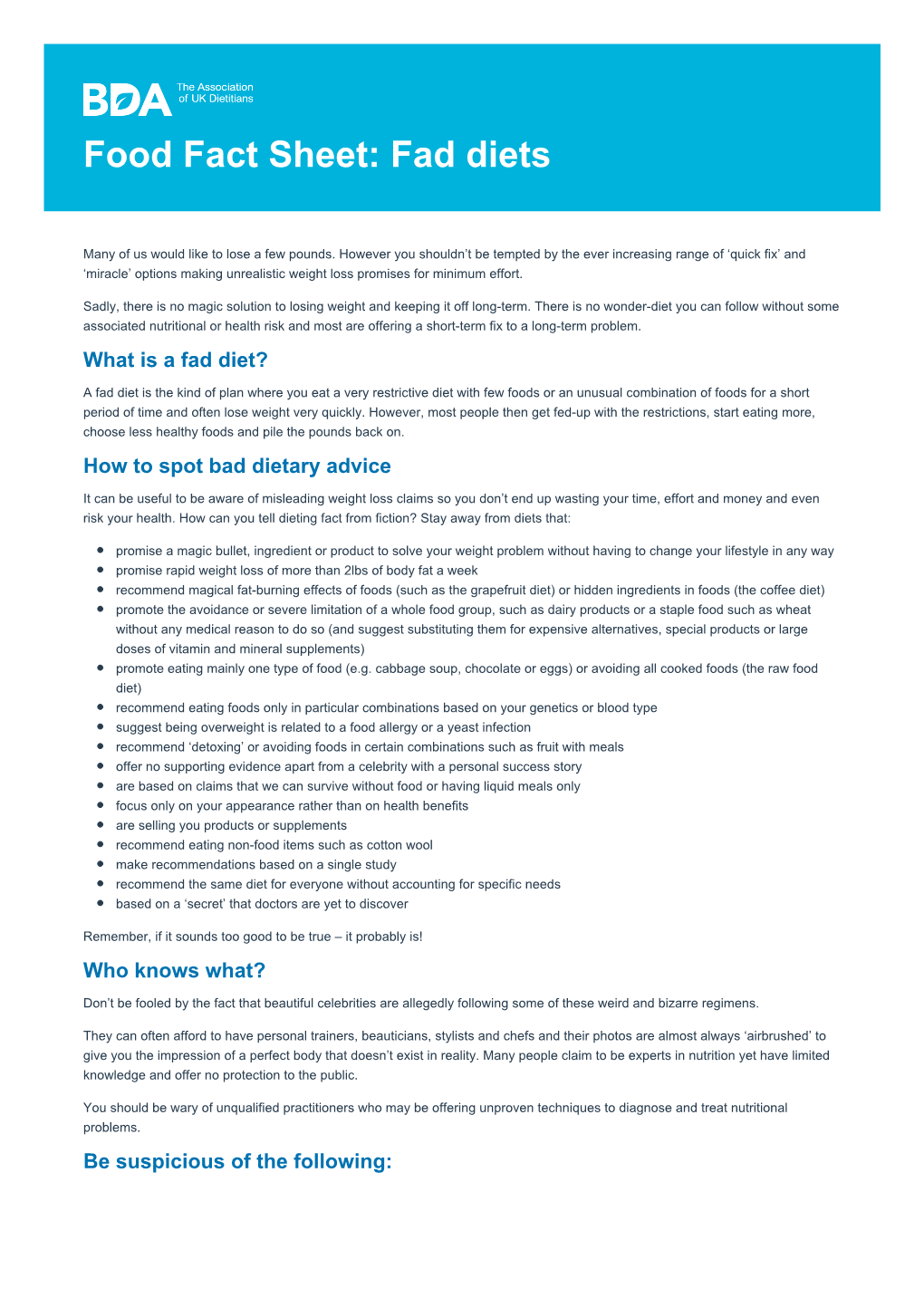 Food Fact Sheet: Fad Diets