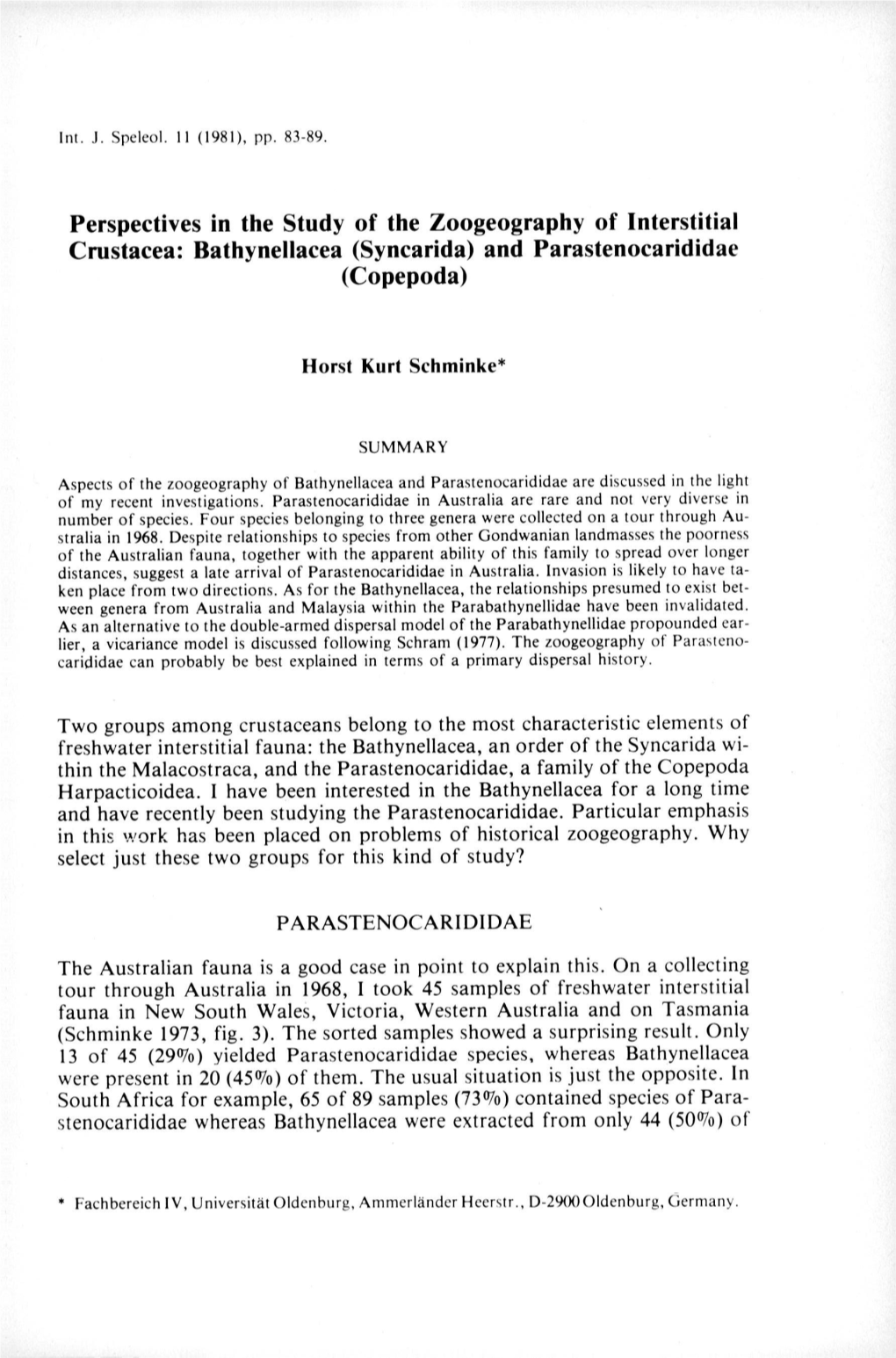 Bathynellacea (Syncarida) and Parastenocarididae (Copepoda)