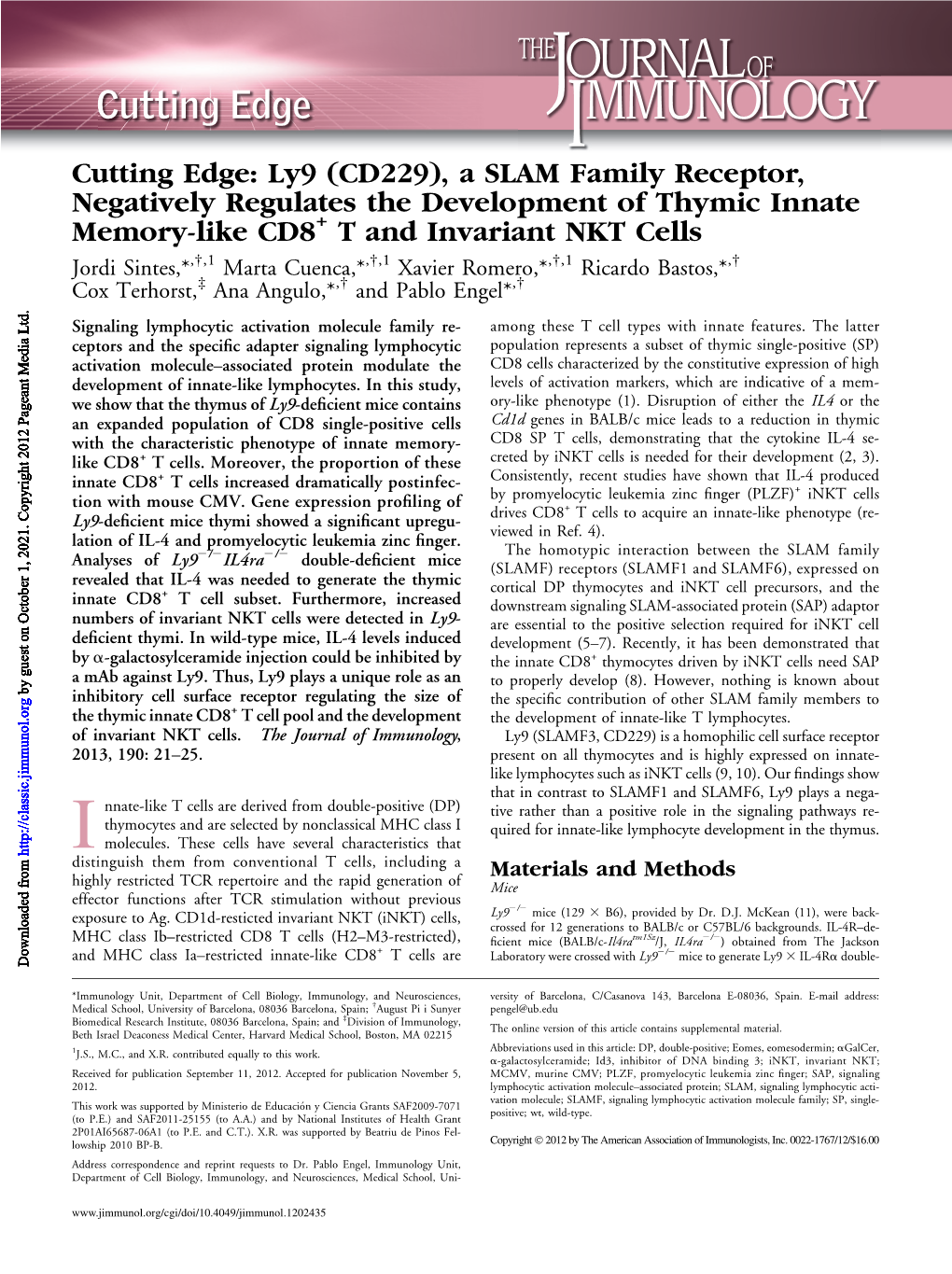 T and Invariant NKT Cells + CD8 Development of Thymic Innate