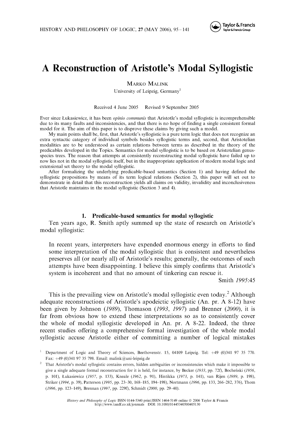 A Reconstruction of Aristotle's Modal Syllogistic