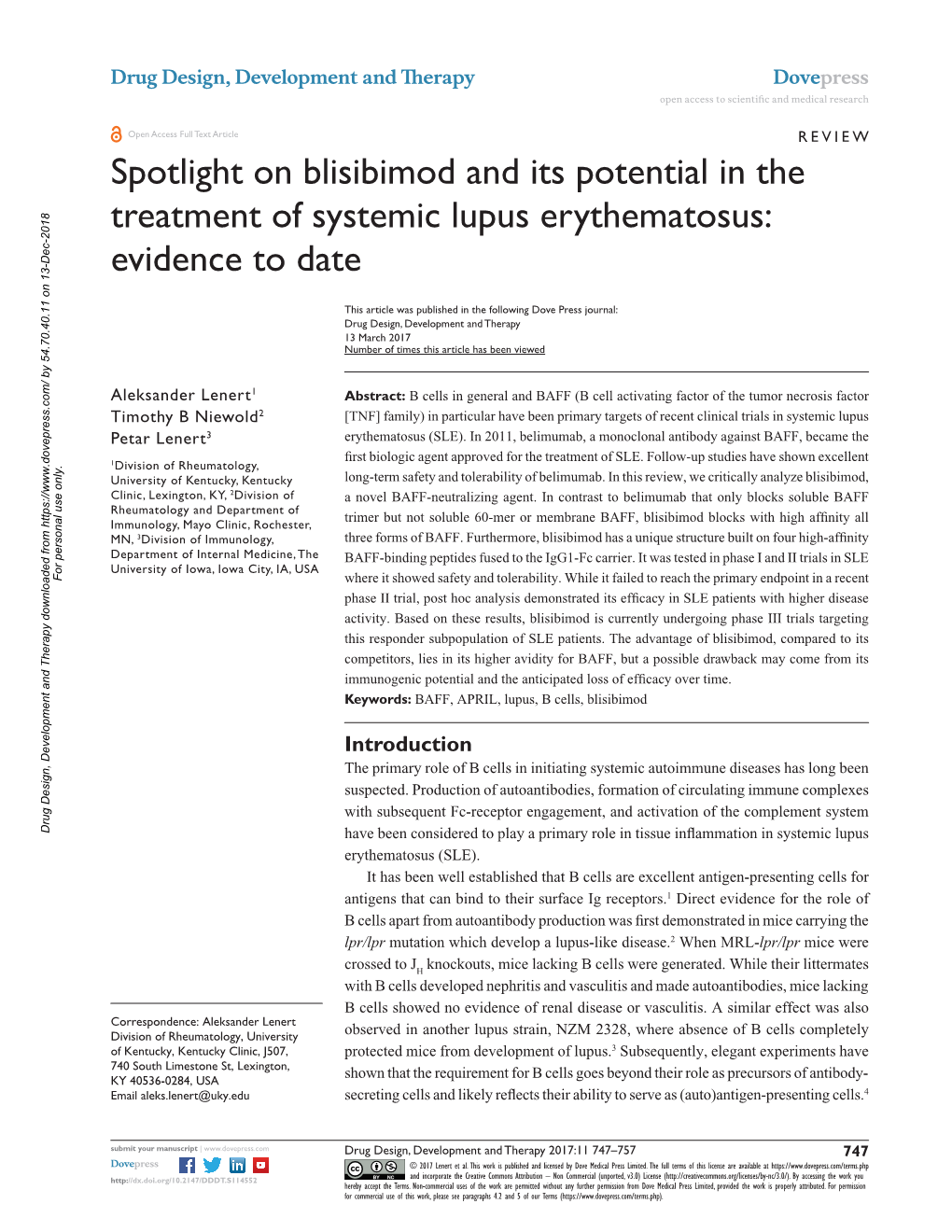 Spotlight on Blisibimod and Its Potential in the Treatment of Systemic Lupus Erythematosus: Evidence to Date