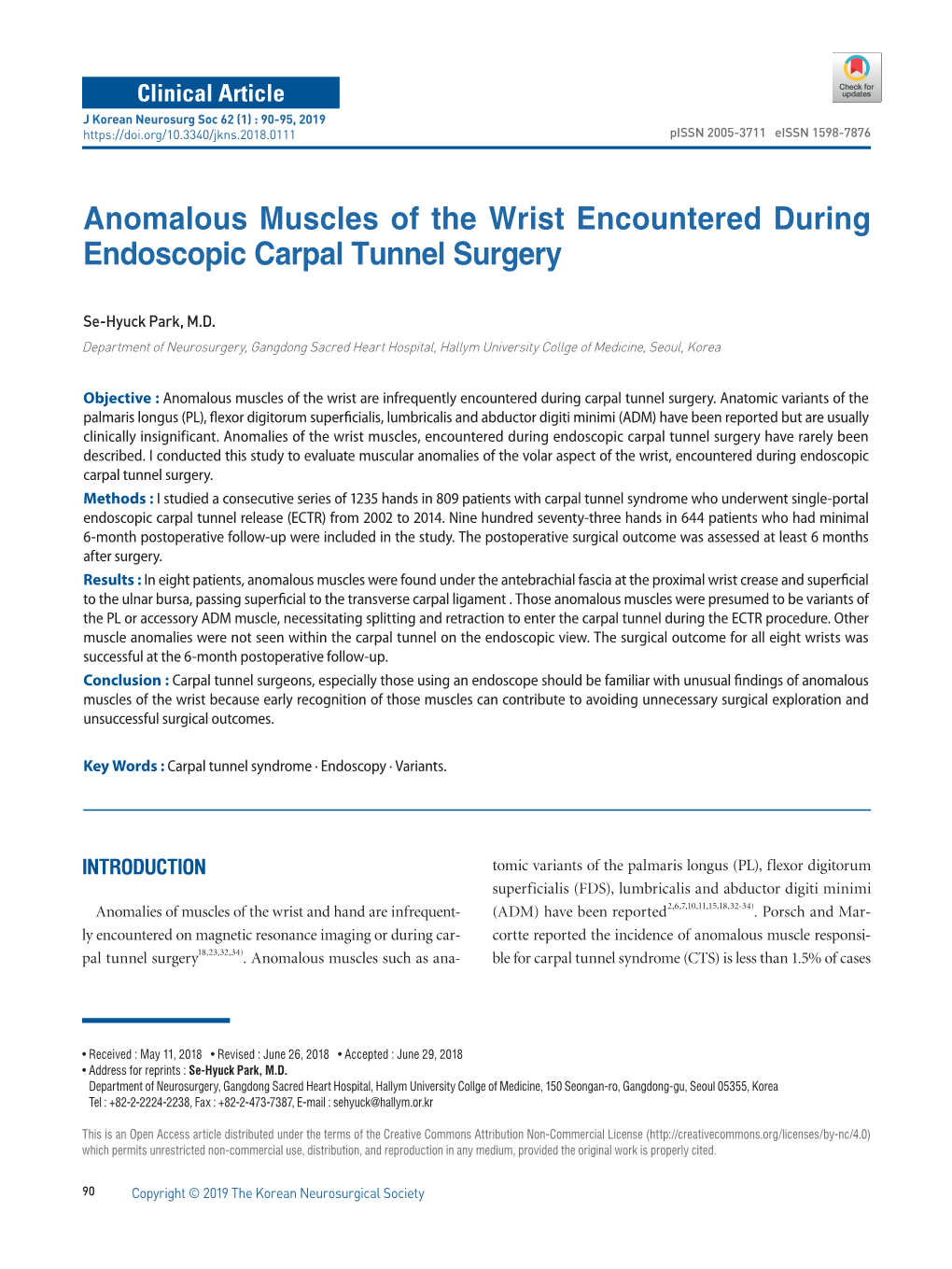 Anomalous Muscles of the Wrist Encountered During Endoscopic Carpal Tunnel Surgery