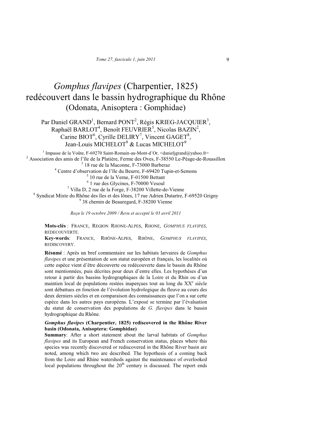 Gomphus Flavipes (Charpentier, 1825) Redécouvert Dans Le Bassin Hydrographique Du Rhône (Odonata, Anisoptera : Gomphidae)