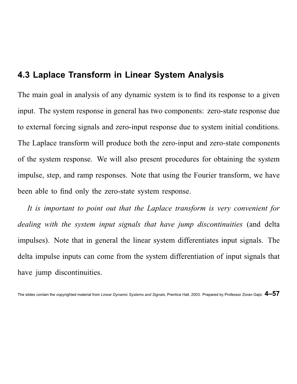 4.3 Laplace Transform in Linear System Analysis