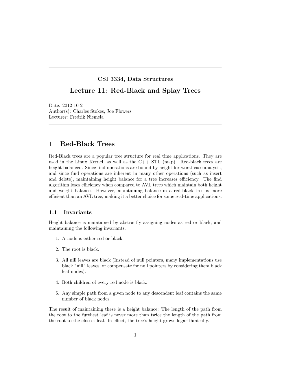 CSI 3334, Data Structures Lecture 11: Red-Black and Splay Trees