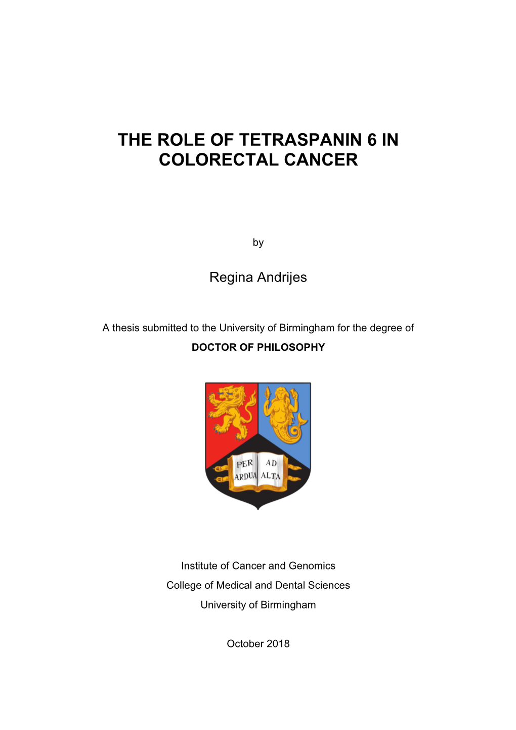 The Role of Tetraspanin 6 in Colorectal Cancer