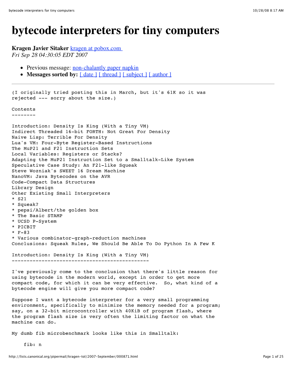 Bytecode Interpreters for Tiny Computers 10/28/08 8:17 AM