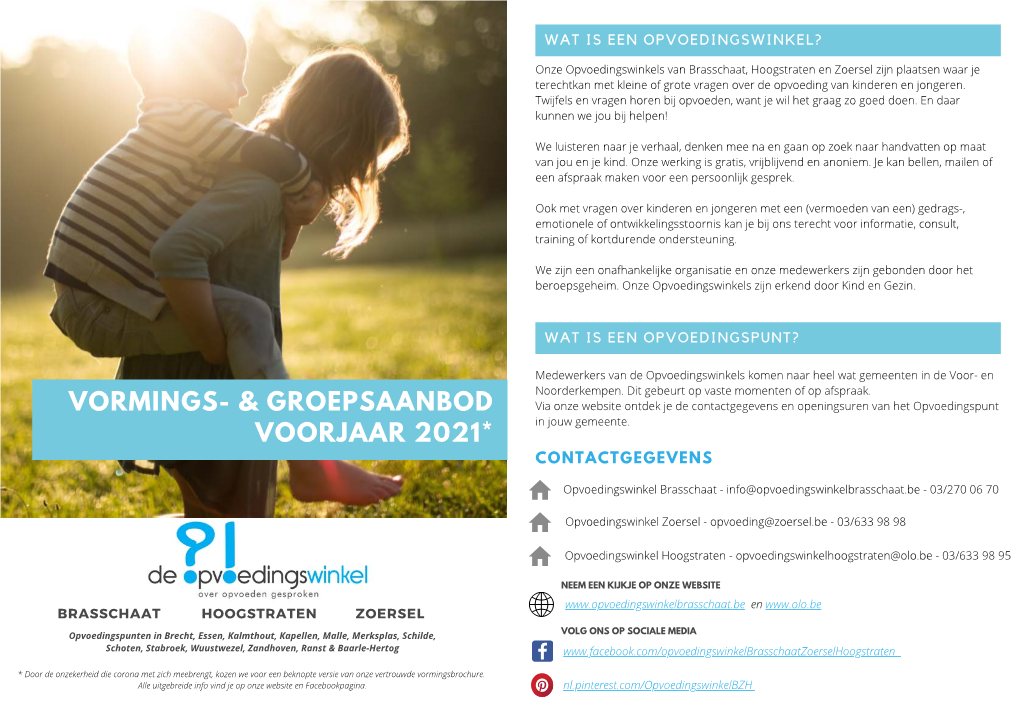 ONLINE Vormings- En Groepsaanbod Opvoedingswinkel Voorjaar 2021